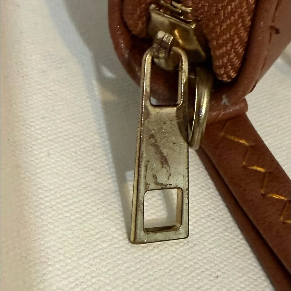 Brown Bow-Accent Wristlet Wallet Small Purse with Gold Chain